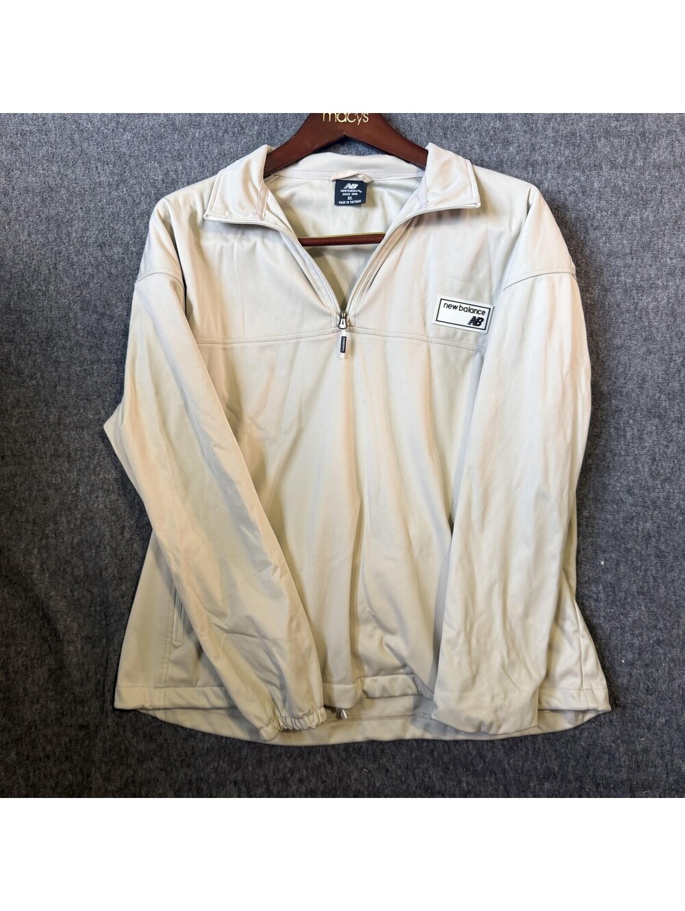 New Balance Windbreaker Jacket Womens XL Beige 1/4 Zip Pockets Adjustable Hem